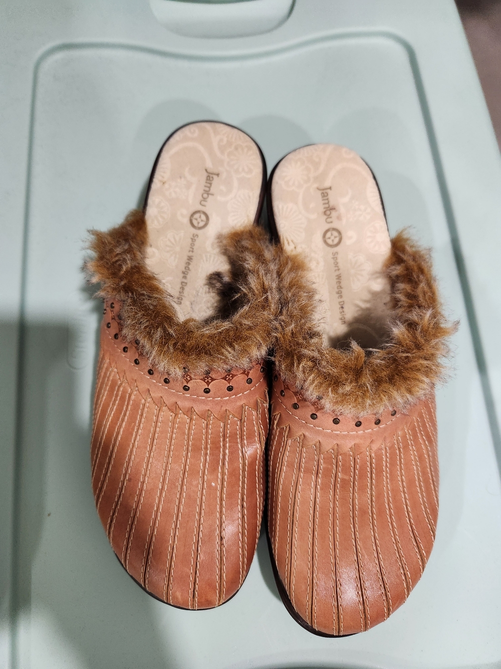 Jambu Women's Tan Faux-Fur Slip-On Clog Mules
